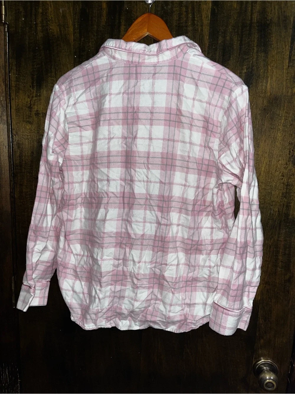 Liz Claiborne Pink, White, & Grey Plaid Silk-Trim Pajama Set